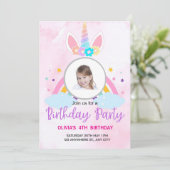 ライトピンク かわいい ユニコーン 星 4歳 誕生日 招待状 (スタンド正面)