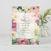 ライトピンク、アイボリー、セージ緑のフローラ結婚ズ 招待状 (スタンド正面)