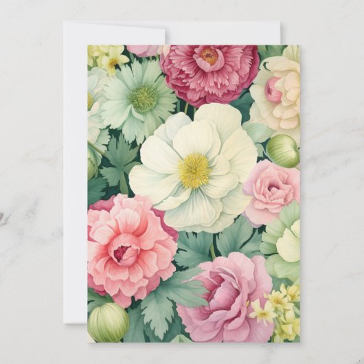 ライトピンク、アイボリー、セージ緑のフローラ結婚ズ 招待状 (裏面)