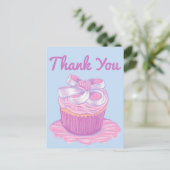 ライトピンク カップケーキ プレート サンクス ポストカード (スタンド正面)
