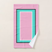 ライトピンク ターコイズ ブラック ブロックパターン バスタオルセット (ハンドタオル)