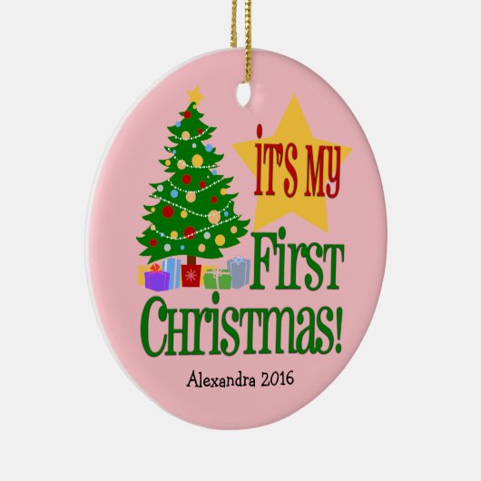 ライトピンク(ツリー付き)/ベビー初めてのクリスマスオーナメント セラミックオーナメント (右)
