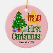 ライトピンク(ツリー付き)/ベビー初めてのクリスマスオーナメント セラミックオーナメント (正面)