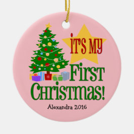 ライトピンク（ツリー付き）/ベビー初めてのクリスマスオーナメント セラミックオーナメント
