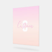 ライトピンク&ピーチグラデーショグラデーションン名&モノグラム アクリルサイン (傾斜)