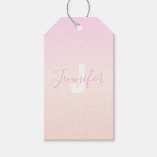 ライトピンク&ピーチグラデーショグラデーションン名&モノグラム ギフトタグ (正面)