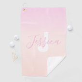 ライトピンク&ピーチグラデーショグラデーションン名&モノグラム ゴルフタオル (インサイチュ)