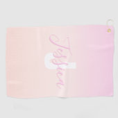 ライトピンク&ピーチグラデーショグラデーションン名&モノグラム ゴルフタオル (横)