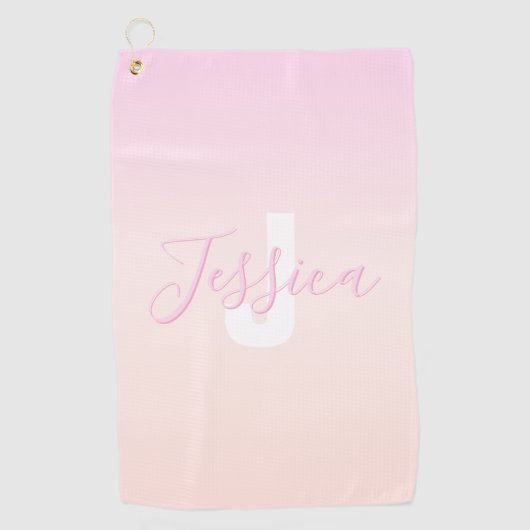 ライトピンク&ピーチグラデーショグラデーションン名&モノグラム ゴルフタオル (正面)
