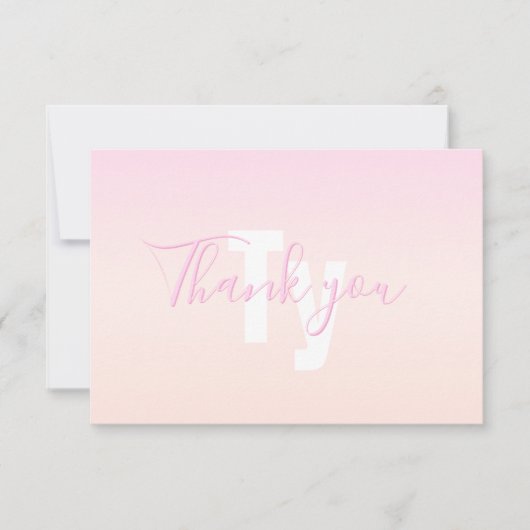 ライトピンク&ピーチグラデーショグラデーションン名&モノグラム サンキューカード (正面)