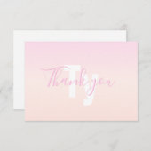 ライトピンク&ピーチグラデーショグラデーションン名&モノグラム サンキューカード (正面/裏面)