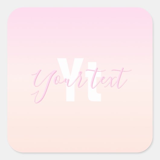 ライトピンク&ピーチグラデーショグラデーションン名&モノグラム スクエアシール (正面)