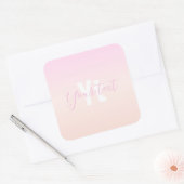 ライトピンク&ピーチグラデーショグラデーションン名&モノグラム スクエアシール (封筒)