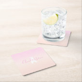 ライトピンク&ピーチグラデーショグラデーションン名&モノグラム スクエアペーパーコースター (インサイチュ)