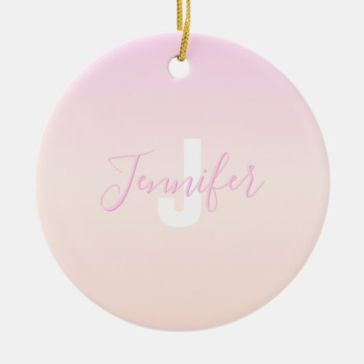 ライトピンク&ピーチグラデーショグラデーションン名&モノグラム セラミックオーナメント (正面)