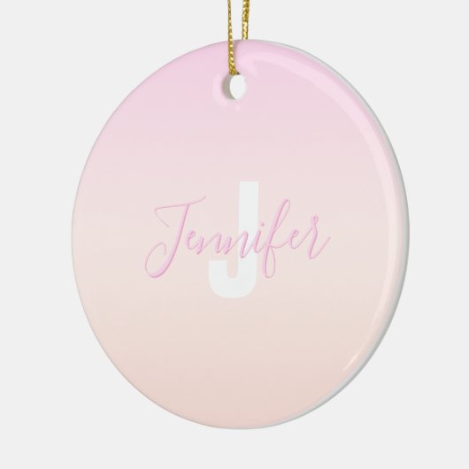 ライトピンク&ピーチグラデーショグラデーションン名&モノグラム セラミックオーナメント (左)