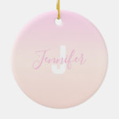 ライトピンク&ピーチグラデーショグラデーションン名&モノグラム セラミックオーナメント (裏面)