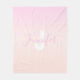 ライトピンク&ピーチグラデーショグラデーションン名&モノグラム フリースブランケット