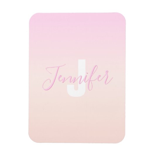 ライトピンク&ピーチグラデーショグラデーションン名&モノグラム マグネット (縦)