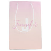 ライトピンク&ピーチグラデーショグラデーションン名&モノグラム ミディアムペーパーバッグ (正面)