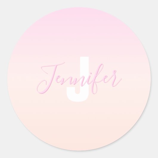 ライトピンク&ピーチグラデーショグラデーションン名&モノグラム ラウンドシール (正面)