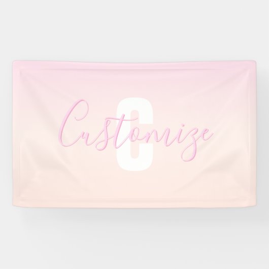 ライトピンク&ピーチグラデーショグラデーションン名&モノグラム 横断幕 (横)