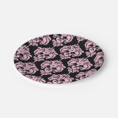 ライトピンク&ブラックダマスクシックエレガントパーティー ペーパープレート (アングル)