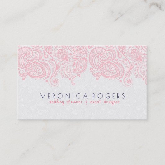 ライトピンク&ホワイトフローラペイズリーレース 名刺 (正面)