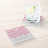 ライトピンク&ホワイトフローラレース ガラスコースター (アングル)