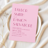 ライトピンク マゼンタ ボールド レトロ ユニーク ウェディング 招待状