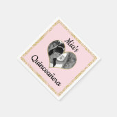 ライトピンク&金ゴールドグリッターハート写真パーソナライズされた スタンダードカクテルナプキン (角)