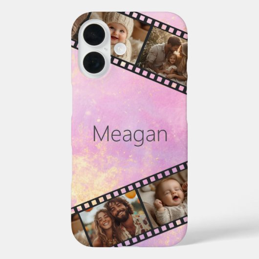 ライトピンク&金ゴールドフィルムストリップ写真 Case-Mate iPhoneケース (裏面)