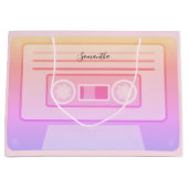 ライトピンクY2k 90sレトロオーディオカセットカスタム ラージペーパーバッグ (正面)