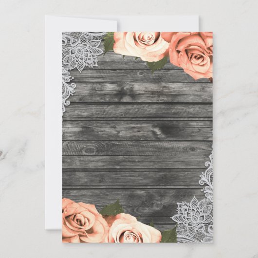ライトピーチバラグレイ素朴ウッドレース結婚ズ 招待状 (裏面)