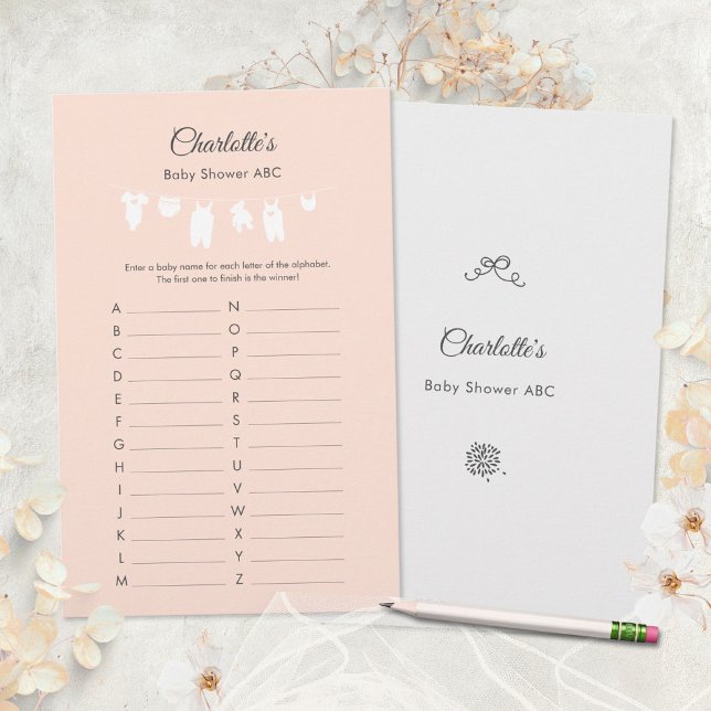 ライトピーチミニマリストベビーガールシャワーABCゲーム (Minimalist Peach Baby Girl Shower ABC Game ©Susanne Sachers - Sunny Mind 🌞)