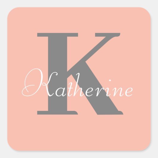 ライトピーチモノグラム名 スクエアシール (正面)
