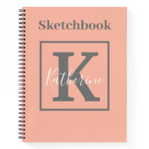ライトピーチモノグラム名Sketchbookノートブック