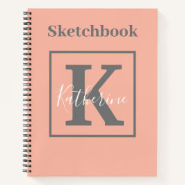 ライトピーチモノグラム名Sketchbookノートブック ノートブック