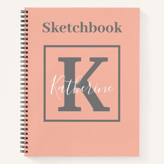 ライトピーチモノグラム名Sketchbookノートブック ノートブック (正面)