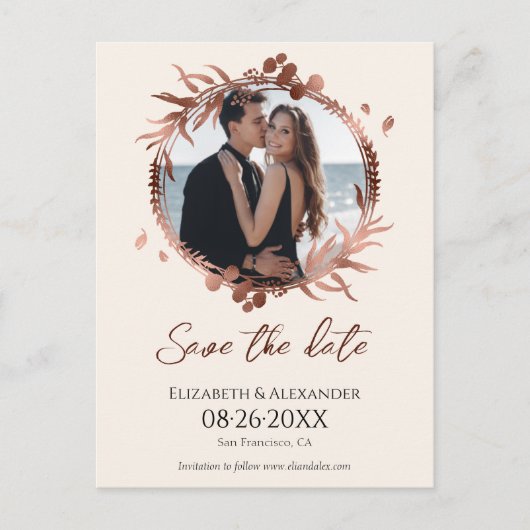 ライトピーチリース写真の保存日付 ポストカード (正面)