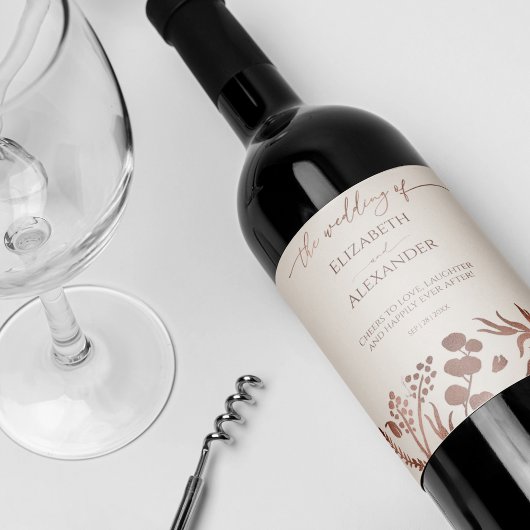 ライトピーチ春結婚書道 ワインラベル