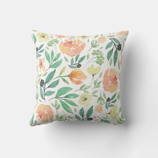 ライトピーチ&イエローウォーター色フラワーパターン クッション (裏面)