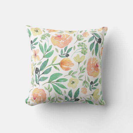 ライトピーチ&イエローウォーター色フラワーパターン クッション (正面)