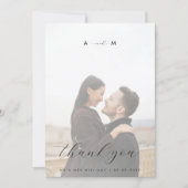 ライトフェージング写真モノグラムエレガントホワイト結婚ズ サンキューカード (正面)