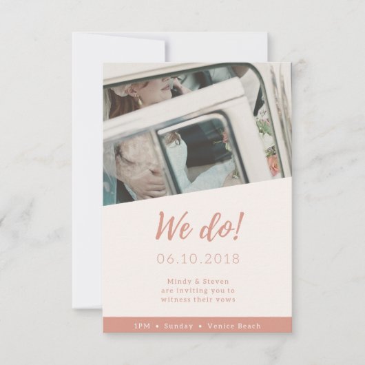 ライトフォトビーチ結婚式招待状ポートレート サンキューカード (正面)