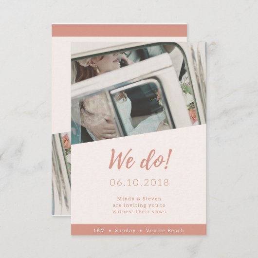 ライトフォトビーチ結婚式招待状ポートレート サンキューカード (正面/裏面)