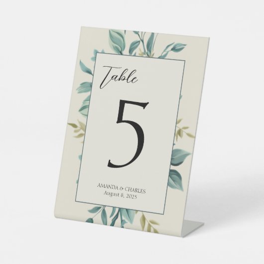 ライトフォーマルフローラパーソナライズされたテーブル番号 台座サイン (正面)