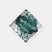 ライトフラワーレース素朴ティール(緑がかった色)の後に幸せに スタンダードカクテルナプキン (角)