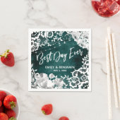 ライトフラワーレース素朴ティール（緑がかった色）最高のデーエバー スタンダードカクテルナプキン (インサイチュ)