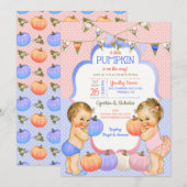 ライトブラウンの小さなかぼちゃの性別発表 招待状 (正面/裏面)